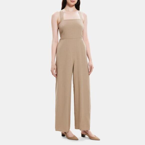 THEORY Tan Sleeveless Crossback Sleek Crunch One-Piece Jumpsuit 00 FALL VIBES - Picture 3 of 10